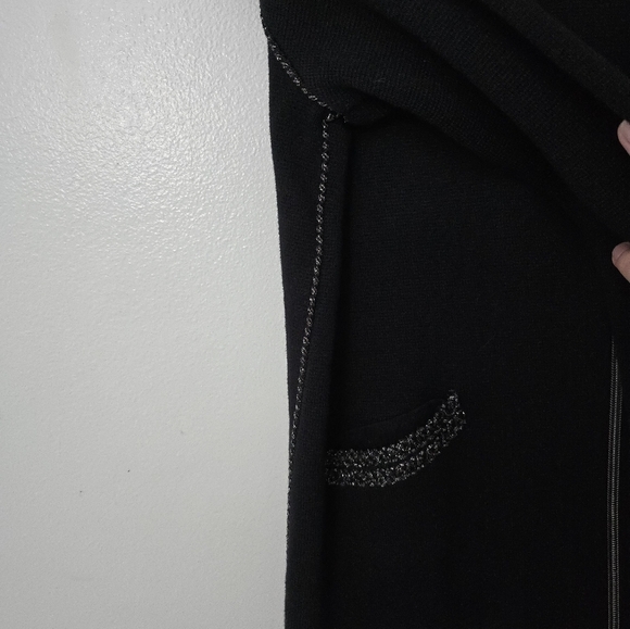 Chicos Jacket Black Half Zip Up Size Med Collared Thick Threading Cotton Knit - Picture 4 of 12